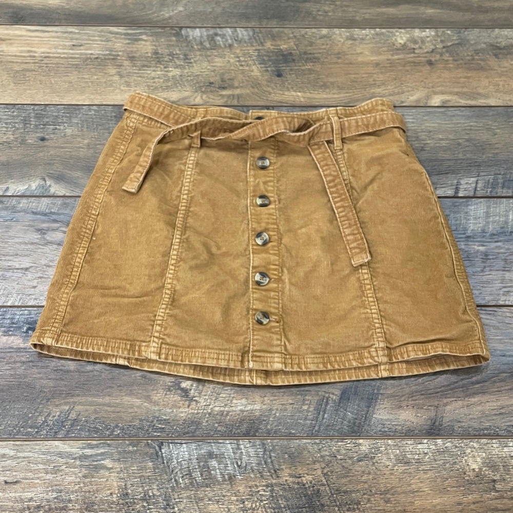 American Eagle Corduroy Skirt Brown Button Front High Rise A-Line Mini Sz 6 Boho